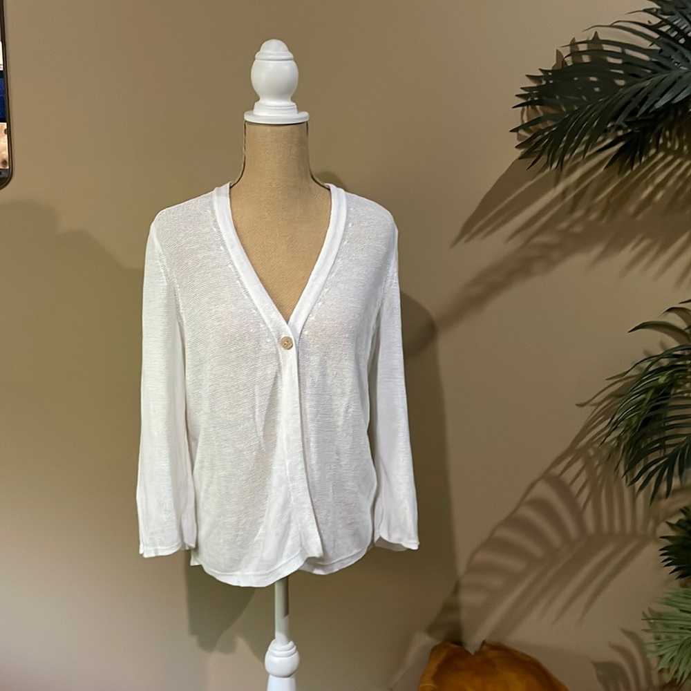 J Jill linen white sweater cardigan S